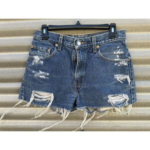 Levis Shorts Womens 30* Blue 505 Straight 3" Cutoffs American Ripped Denim